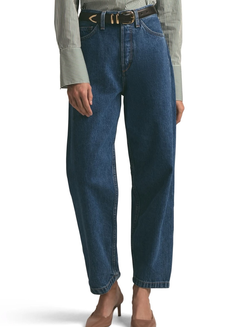 Favorite Daughter Mid Rise Barrel Jeans in Dark Blue Wash